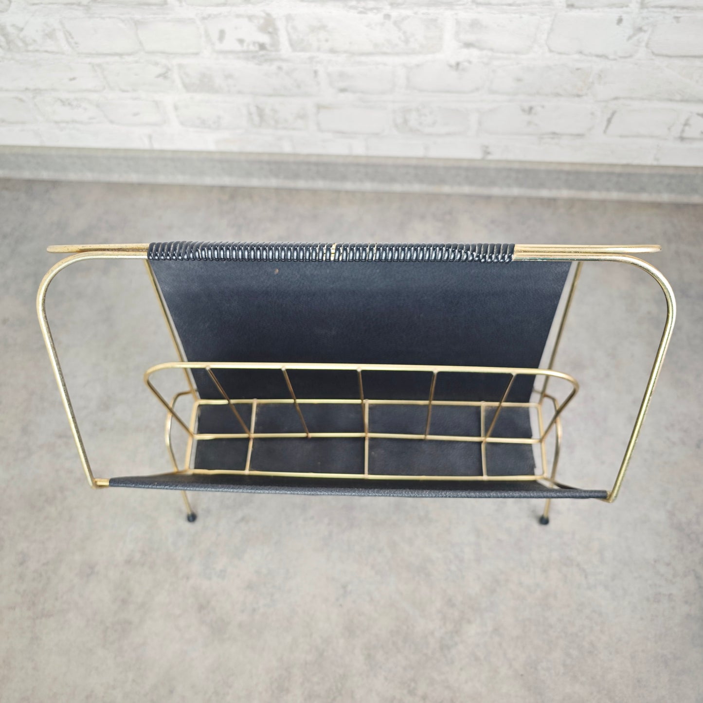 Zeitschriftenhalter Metall schwarz gold Midcentury LP Ständer vintage string Ära