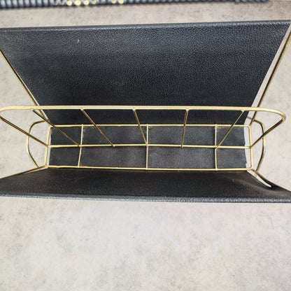 Zeitschriftenhalter Metall schwarz gold Midcentury LP Ständer vintage string Ära