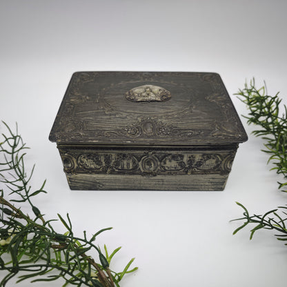 Metalldose Brasso Schatulle Souvenir Schmuckkasten mit Rosen Ornamente Vintage