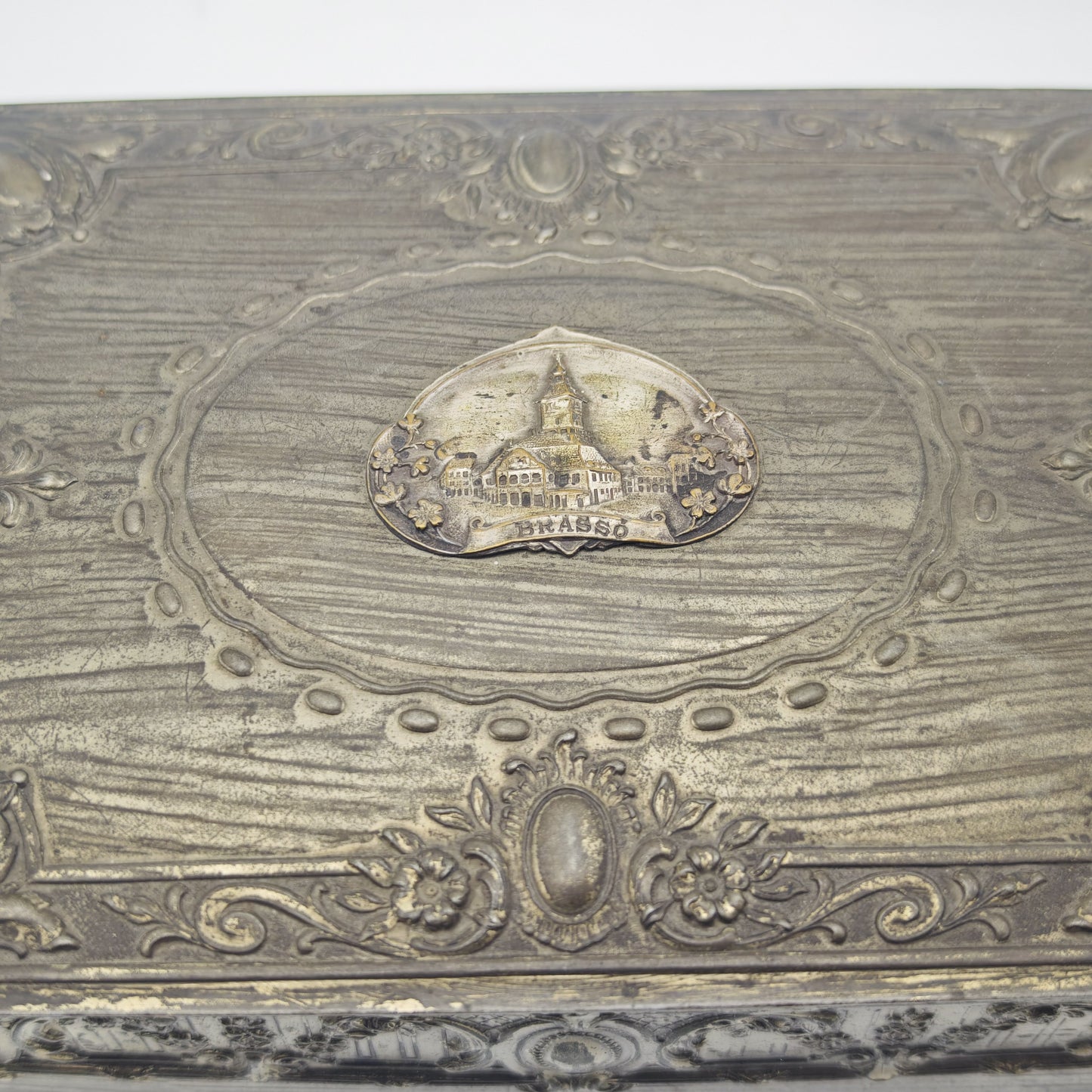 Metalldose Brasso Schatulle Souvenir Schmuckkasten mit Rosen Ornamente Vintage