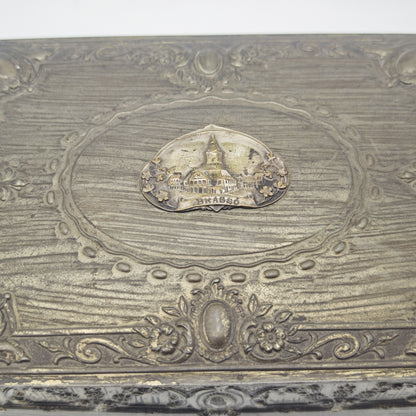 Metalldose Brasso Schatulle Souvenir Schmuckkasten mit Rosen Ornamente Vintage