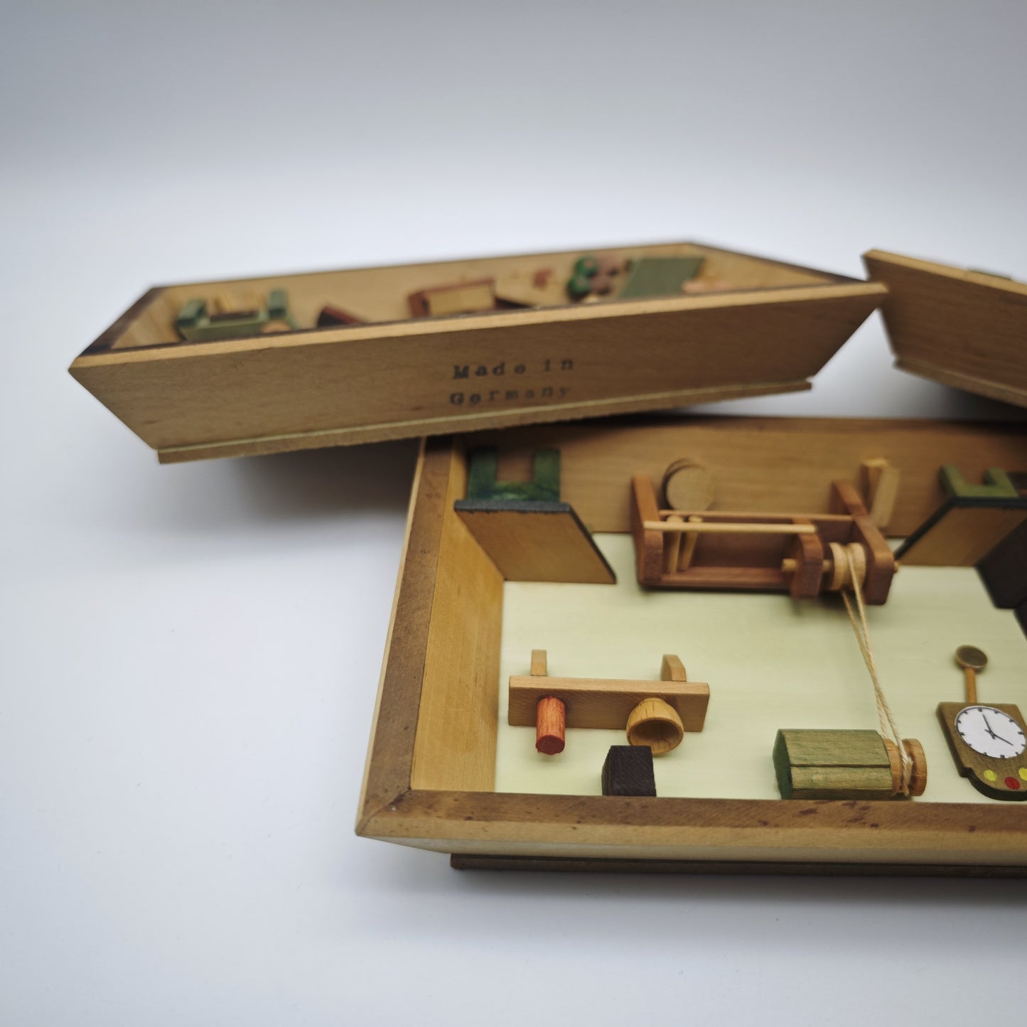 3x Holz Wandbild Diorama Bauernstube Miniatur Alpenstil Handarbeit 19 cm Vintage