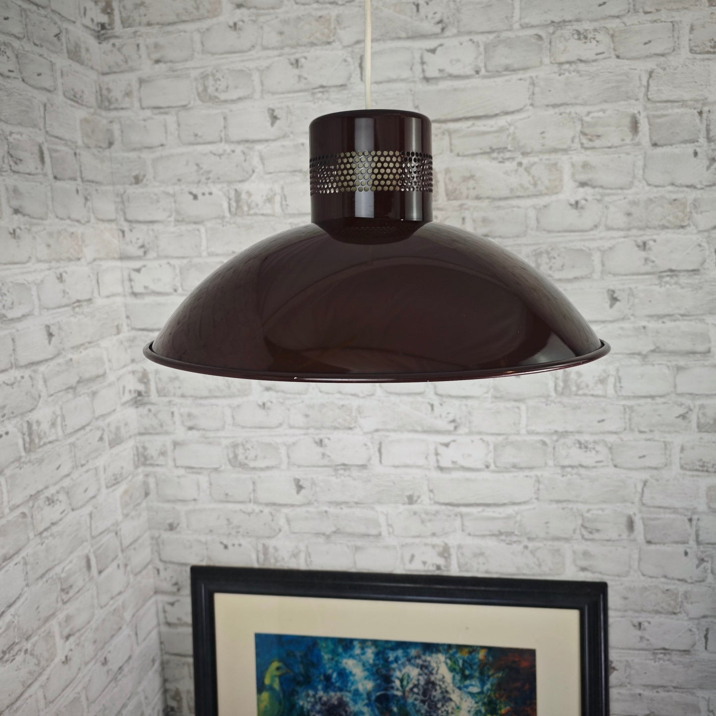 Pendelleuchte braun Metall Vintage Deckenlampe 70er Loftlampe groß Retro