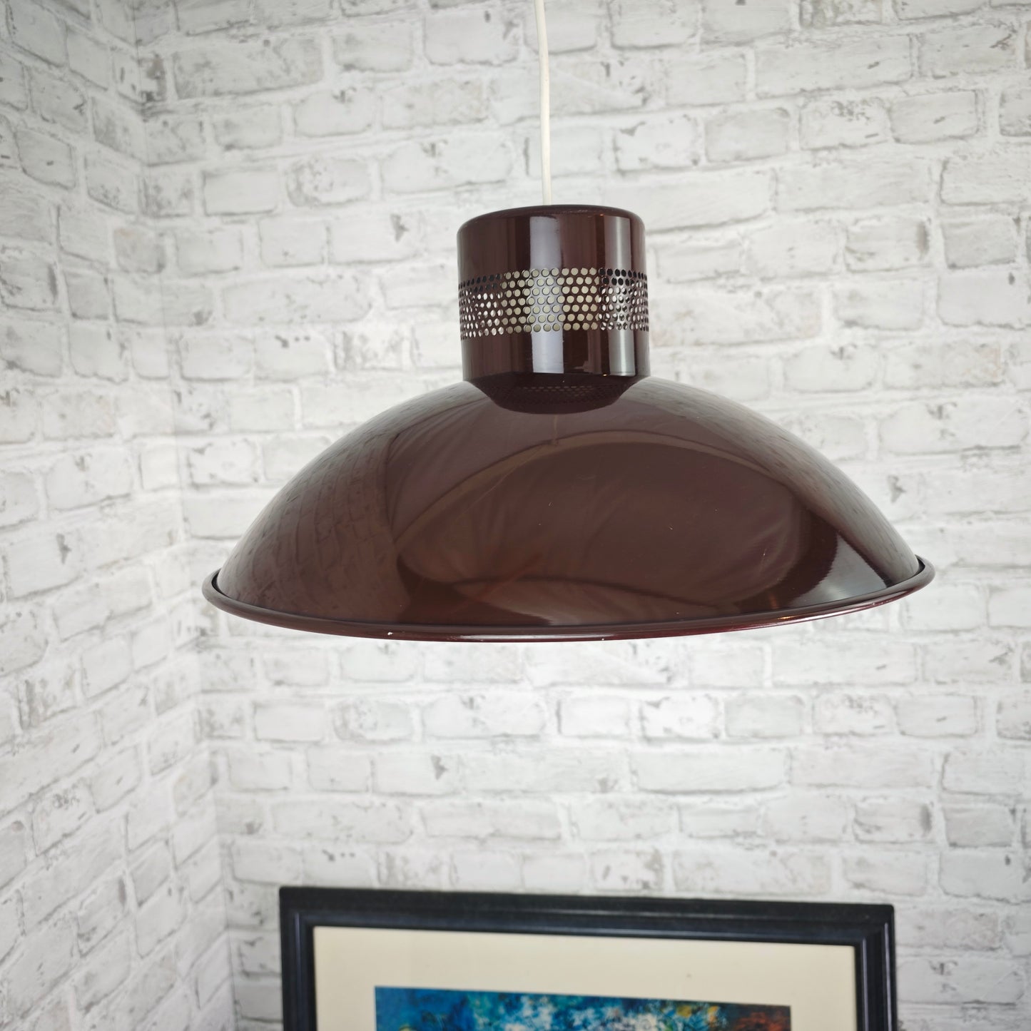Pendelleuchte braun Metall Vintage Deckenlampe 70er Loftlampe groß Retro