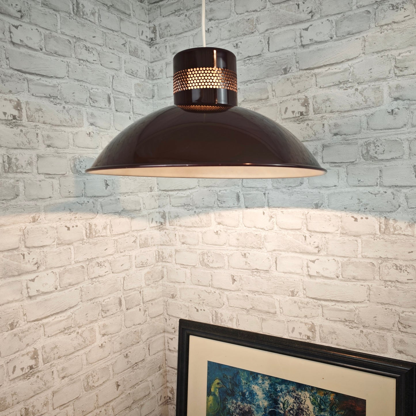 Pendelleuchte braun Metall Vintage Deckenlampe 70er Loftlampe groß Retro