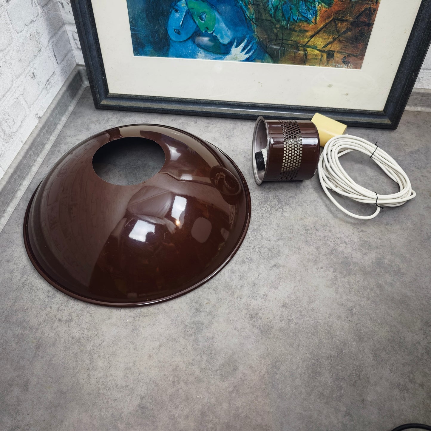Pendelleuchte braun Metall Vintage Deckenlampe 70er Loftlampe groß Retro