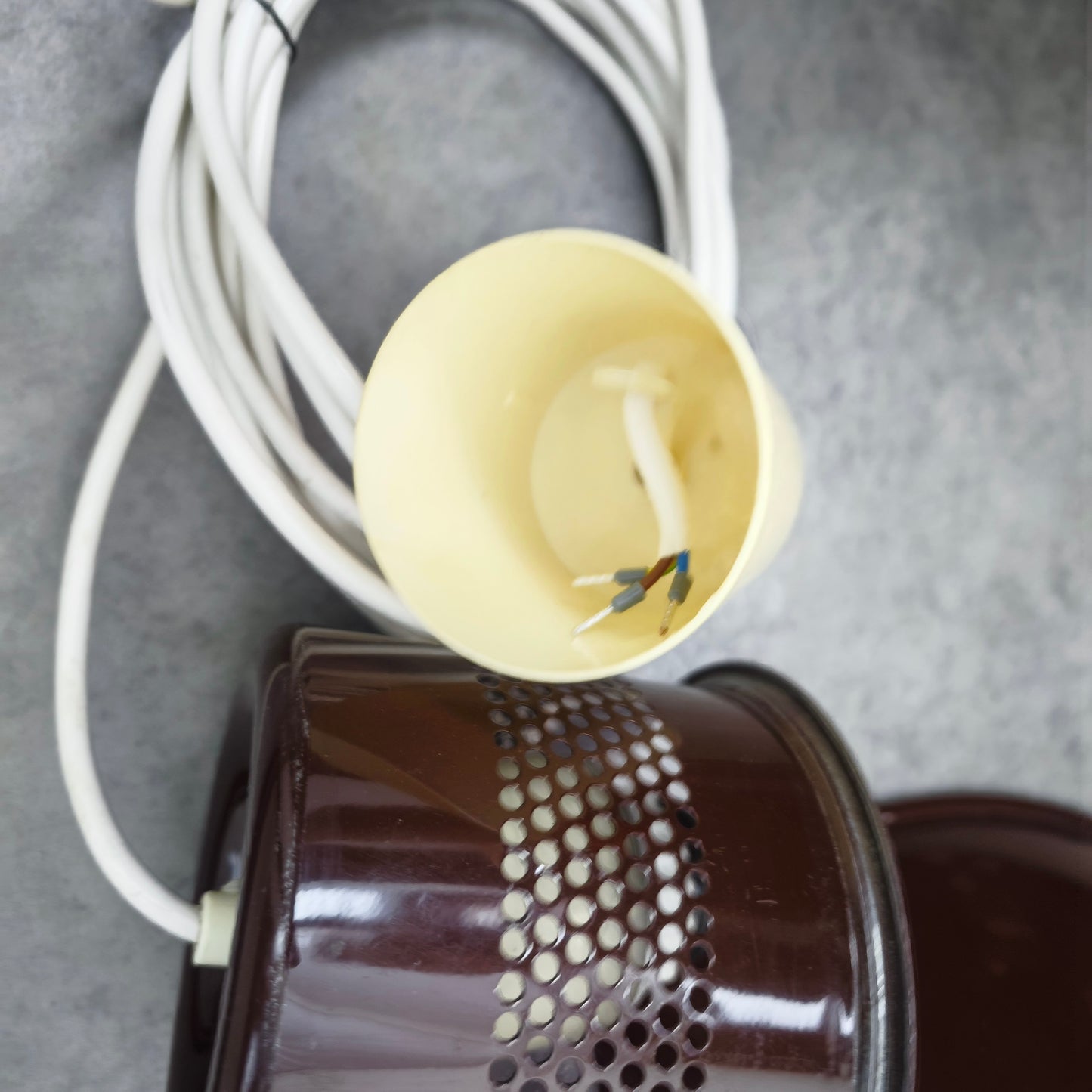 Pendelleuchte braun Metall Vintage Deckenlampe 70er Loftlampe groß Retro