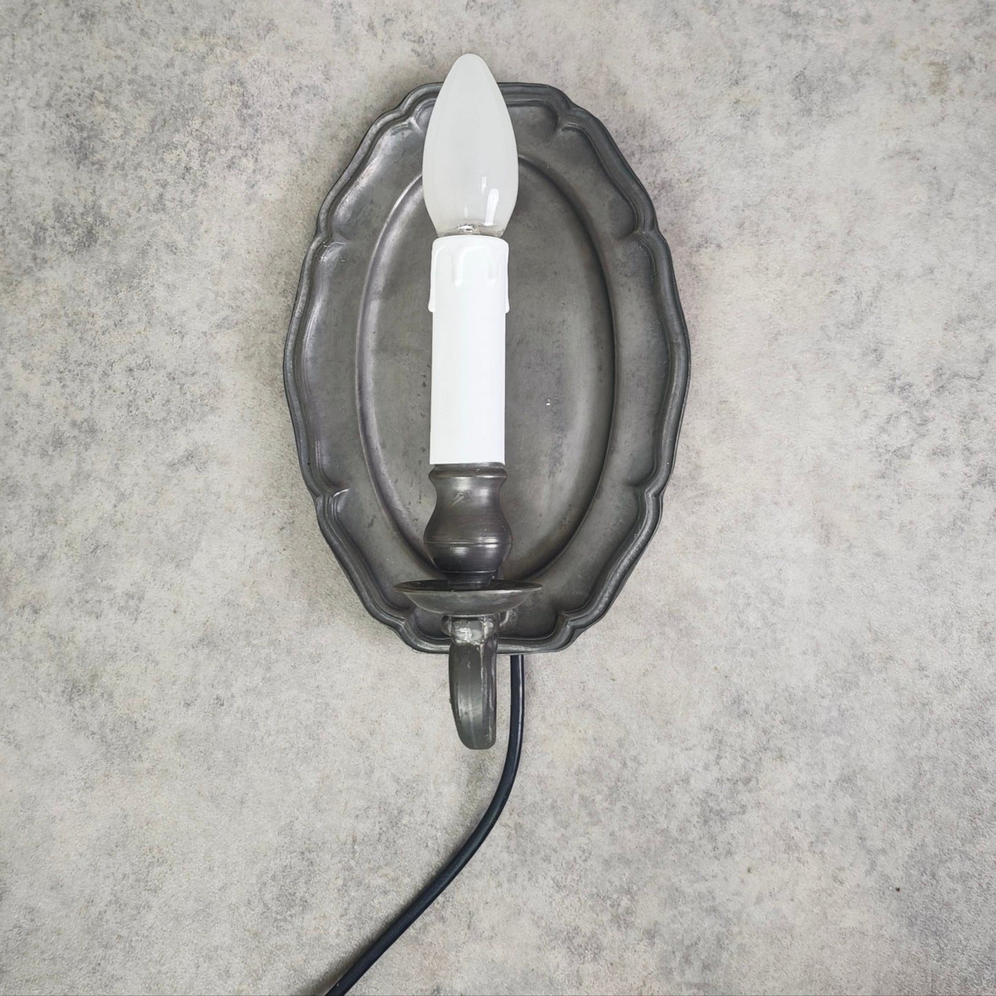 Wandlampe Zinn Wandblaker elektrisch Vintage 70er Barockstil Kerzenform