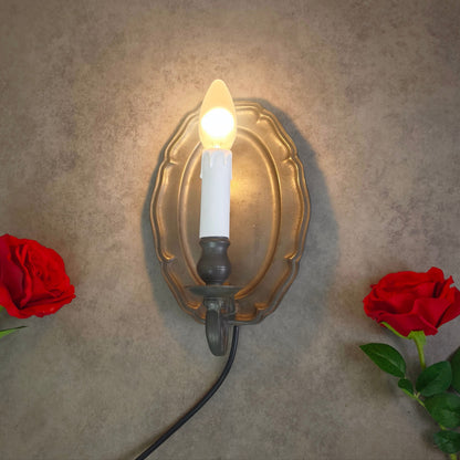 Wandlampe Zinn Wandblaker elektrisch Vintage 70er Barockstil Kerzenform