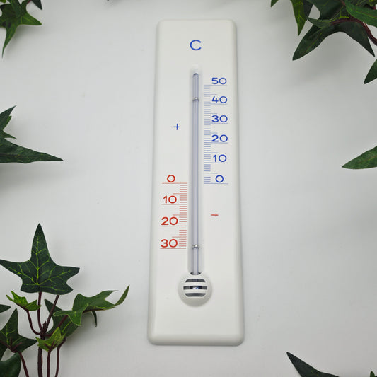 Thermometer Celsius Wand weiß Metall Emailleoptik Vintage Industrie 22 cm