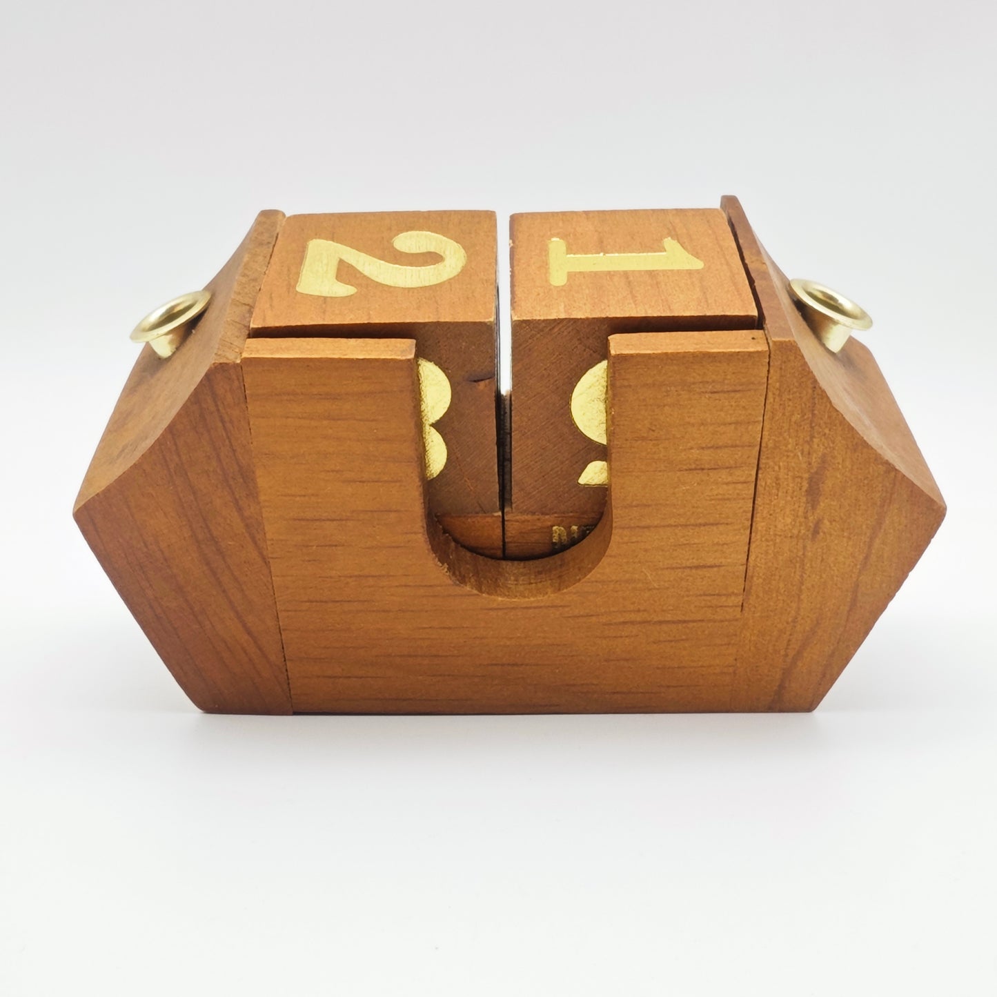 Ewiger Kalender Würfel Holz gold vintage Schreibtisch Dekoration Stiftehalter Mid Century Büro Accessoire Endloskalender deutsch Tischkalender