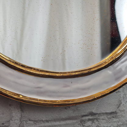 Runder Spiegel 35 cm Keramikrahmen weiß gold Wandspiegel Hexenauge dekorativ