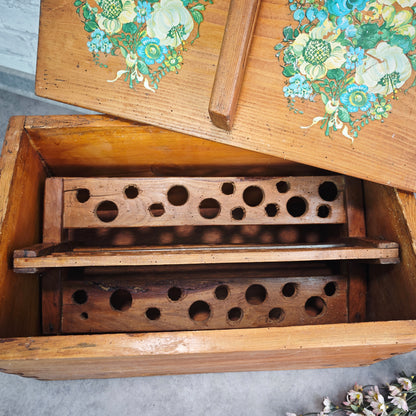 Antike Butterschleuder Holz mit Kurbel und Blumenmotiv Butterfass Landhausdeko Vintage