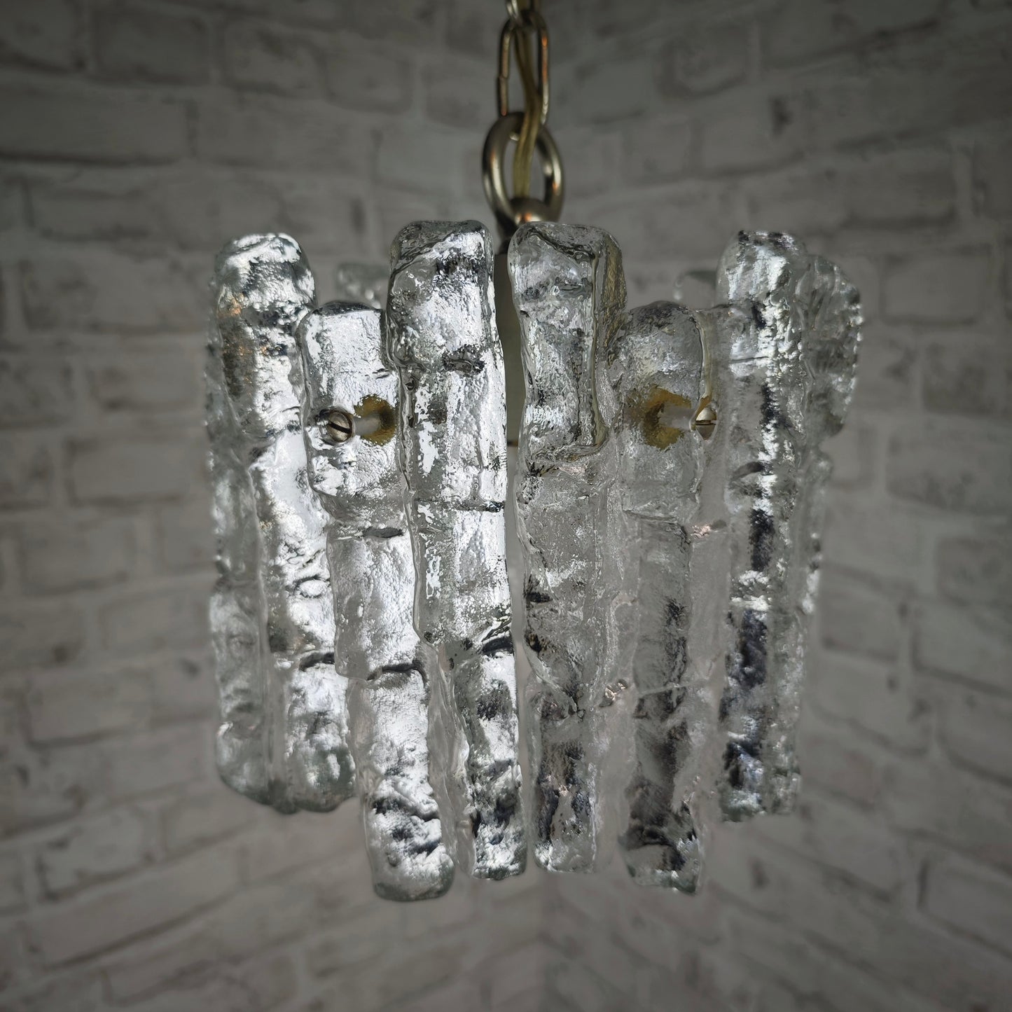 Kalmar Hängeleuchte Eisglas 22 cm Vintage Brutalismus Lampe Deckenleuchte Kristallglas 60er Jahre Design E27 Pendelleuchte