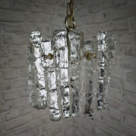 Kalmar Hängeleuchte Eisglas 22 cm Vintage Brutalismus Lampe Deckenleuchte Kristallglas 60er Jahre Design E27 Pendelleuchte