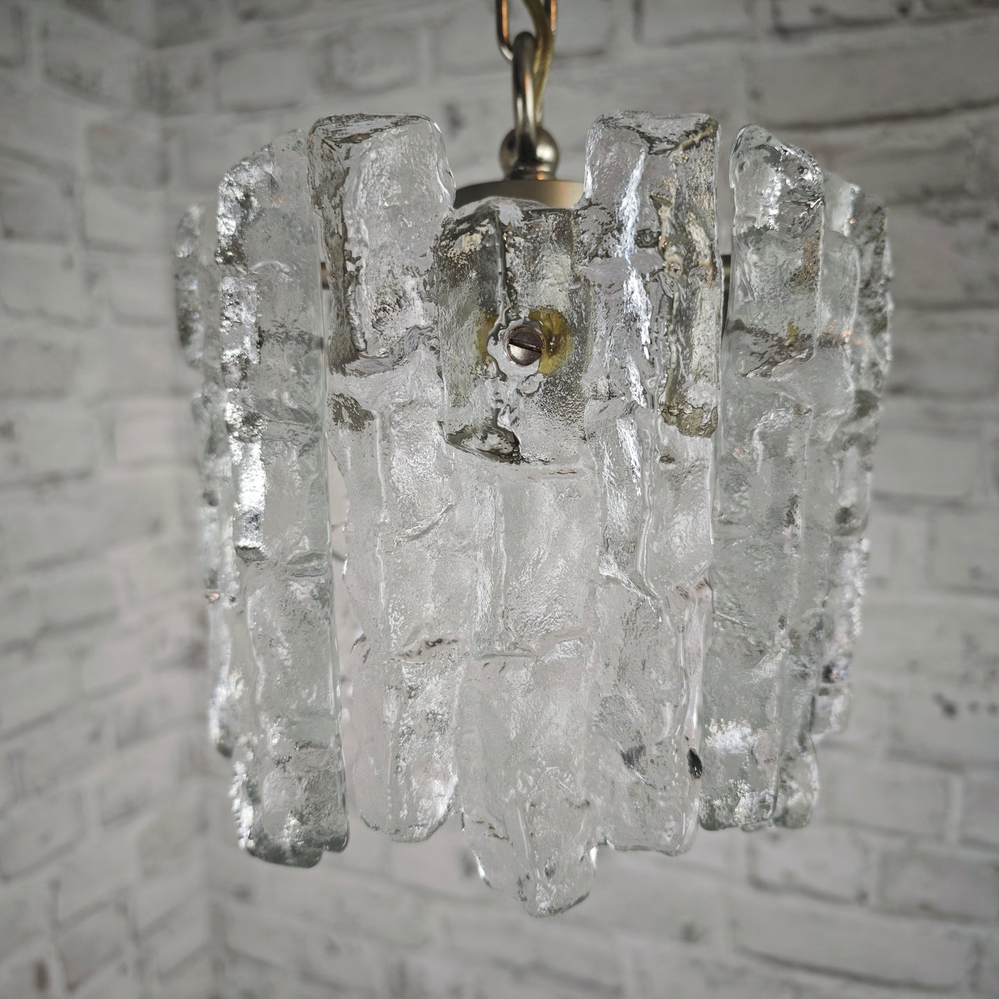 Kalmar Hängeleuchte Eisglas 22 cm Vintage Brutalismus Lampe Deckenleuchte Kristallglas 60er Jahre Design E27 Pendelleuchte