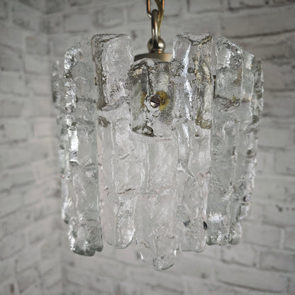 Kalmar Hängeleuchte Eisglas 22 cm Vintage Brutalismus Lampe Deckenleuchte Kristallglas 60er Jahre Design E27 Pendelleuchte