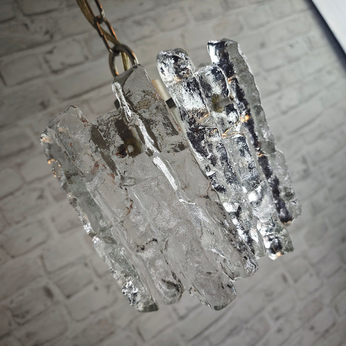 Kalmar Hängeleuchte Eisglas 22 cm Vintage Brutalismus Lampe Deckenleuchte Kristallglas 60er Jahre Design E27 Pendelleuchte