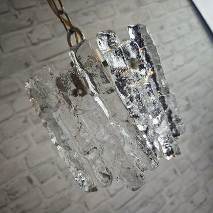 Kalmar Hängeleuchte Eisglas 22 cm Vintage Brutalismus Lampe Deckenleuchte Kristallglas 60er Jahre Design E27 Pendelleuchte