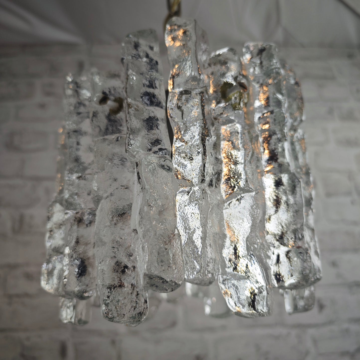 Kalmar Hängeleuchte Eisglas 22 cm Vintage Brutalismus Lampe Deckenleuchte Kristallglas 60er Jahre Design E27 Pendelleuchte