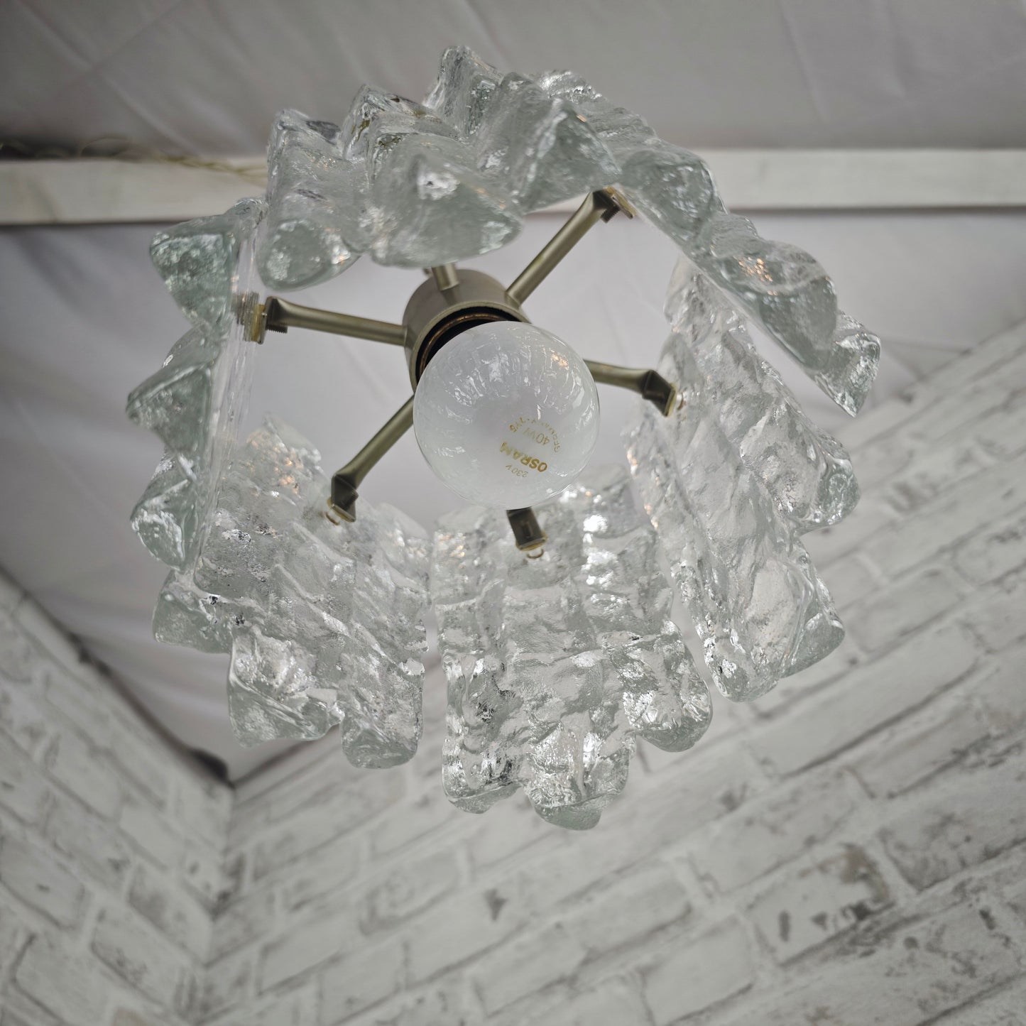 Kalmar Hängeleuchte Eisglas 22 cm Vintage Brutalismus Lampe Deckenleuchte Kristallglas 60er Jahre Design E27 Pendelleuchte
