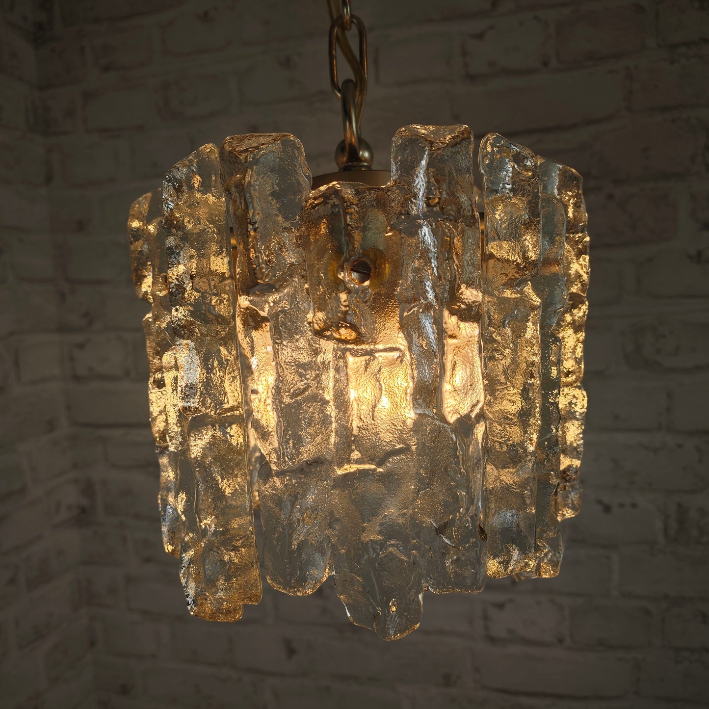 Kalmar Hängeleuchte Eisglas 22 cm Vintage Brutalismus Lampe Deckenleuchte Kristallglas 60er Jahre Design E27 Pendelleuchte