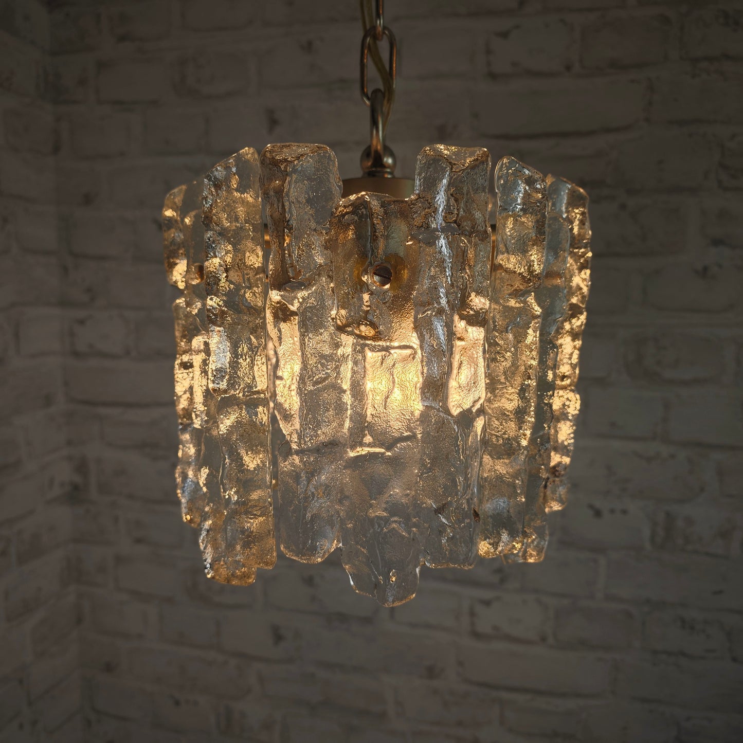 Kalmar Hängeleuchte Eisglas 22 cm Vintage Brutalismus Lampe Deckenleuchte Kristallglas 60er Jahre Design E27 Pendelleuchte