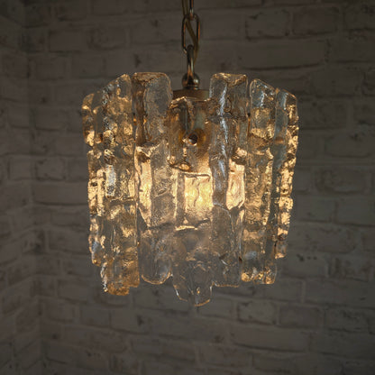 Kalmar Hängeleuchte Eisglas 22 cm Vintage Brutalismus Lampe Deckenleuchte Kristallglas 60er Jahre Design E27 Pendelleuchte