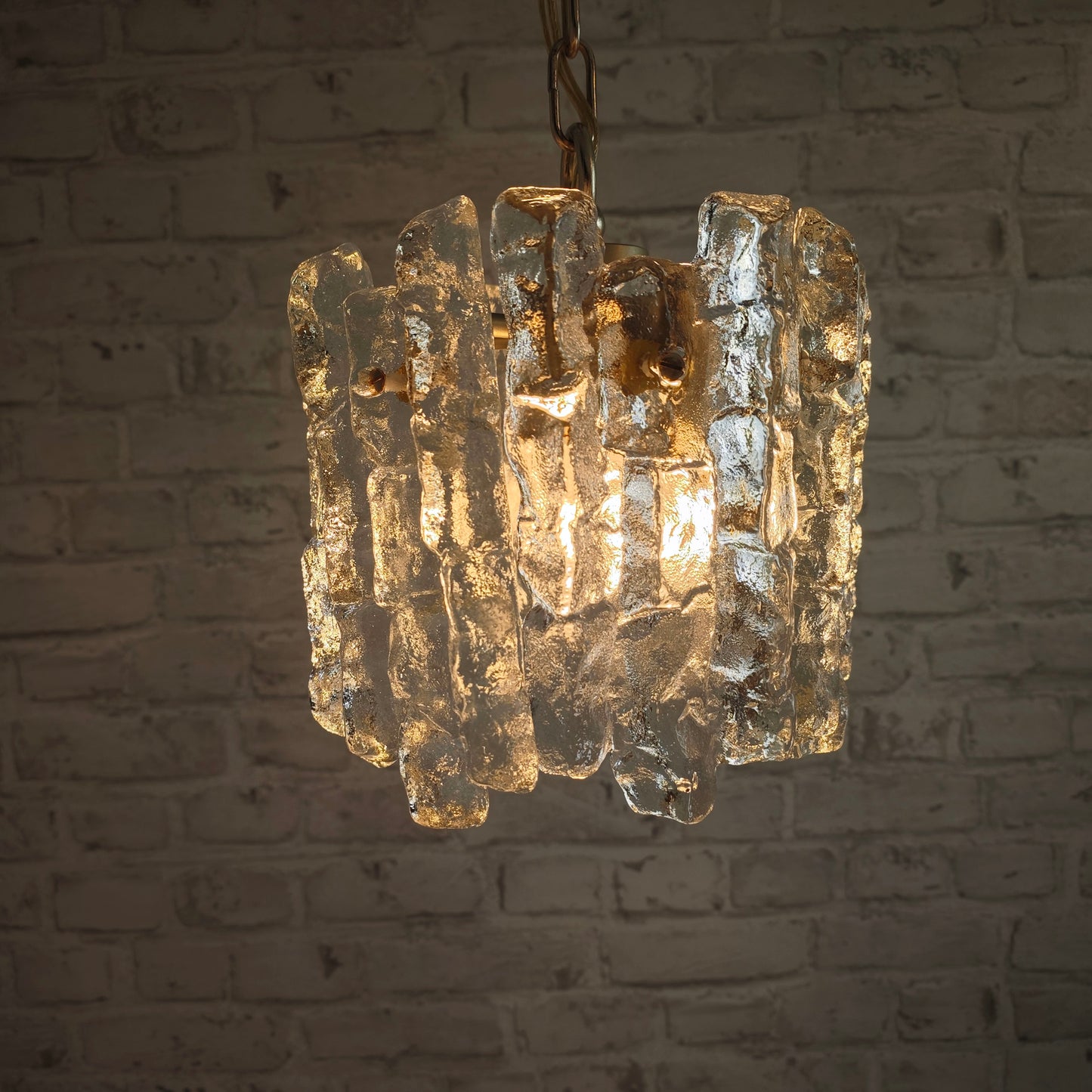 Kalmar Hängeleuchte Eisglas 22 cm Vintage Brutalismus Lampe Deckenleuchte Kristallglas 60er Jahre Design E27 Pendelleuchte