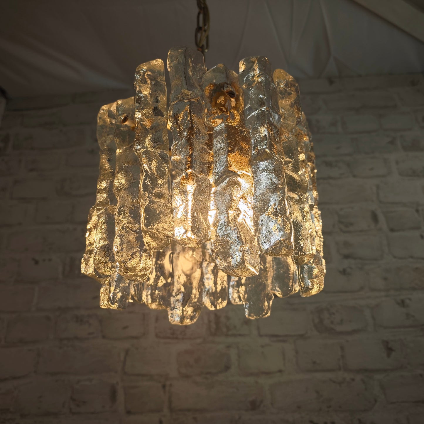 Kalmar Hängeleuchte Eisglas 22 cm Vintage Brutalismus Lampe Deckenleuchte Kristallglas 60er Jahre Design E27 Pendelleuchte