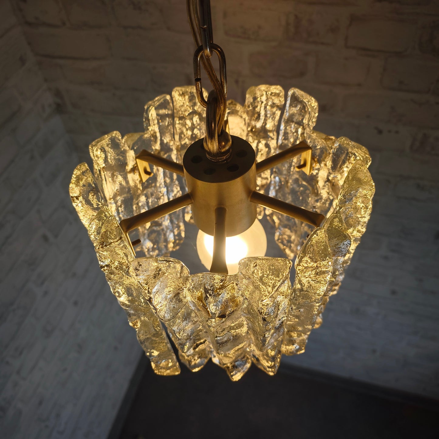 Kalmar Hängeleuchte Eisglas 22 cm Vintage Brutalismus Lampe Deckenleuchte Kristallglas 60er Jahre Design E27 Pendelleuchte