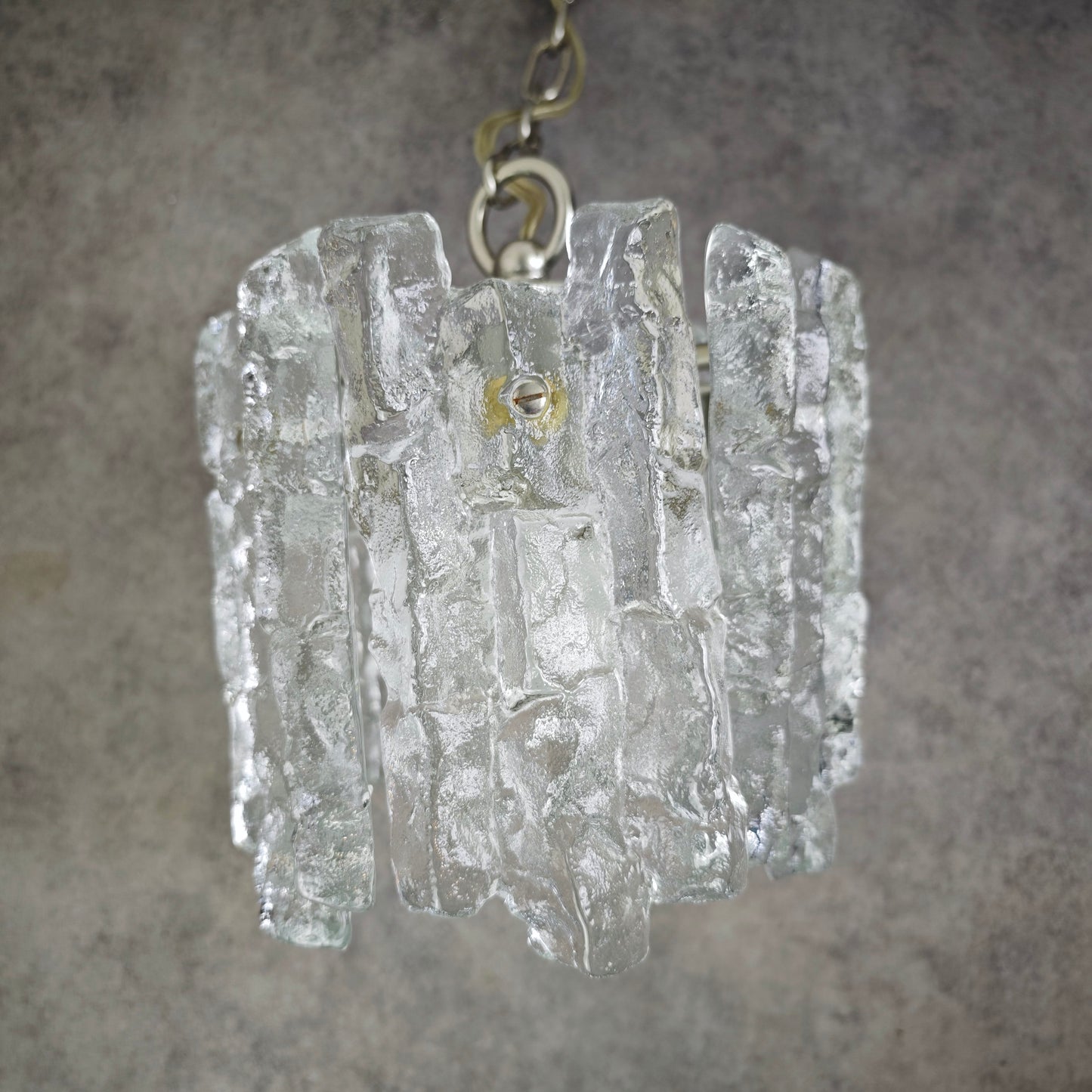 Kalmar Hängeleuchte Eisglas 22 cm Vintage Brutalismus Lampe Deckenleuchte Kristallglas 60er Jahre Design E27 Pendelleuchte