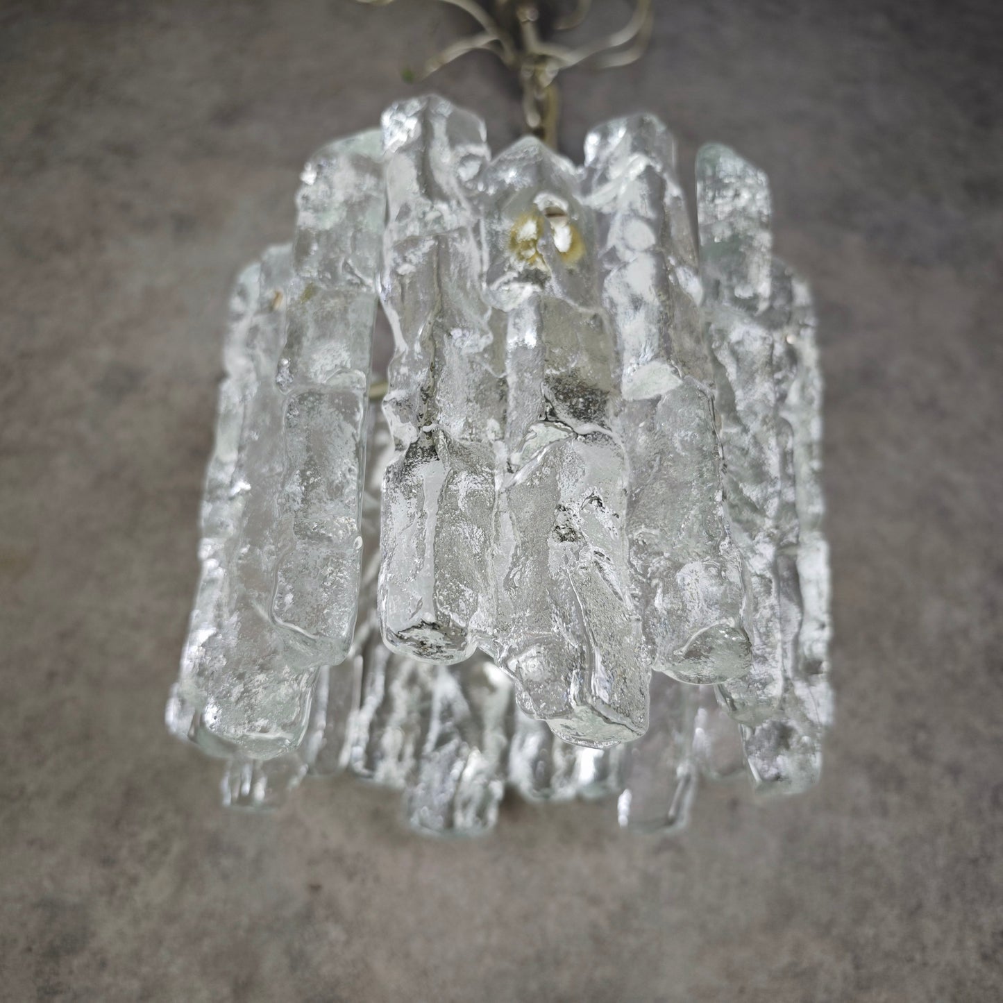 Kalmar Hängeleuchte Eisglas 22 cm Vintage Brutalismus Lampe Deckenleuchte Kristallglas 60er Jahre Design E27 Pendelleuchte