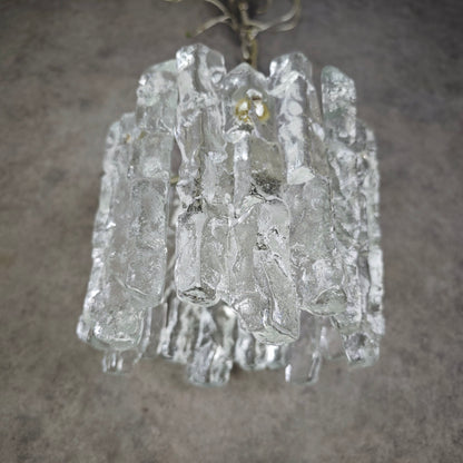 Kalmar Hängeleuchte Eisglas 22 cm Vintage Brutalismus Lampe Deckenleuchte Kristallglas 60er Jahre Design E27 Pendelleuchte