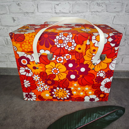 Vintage Kühltasche 70er Jahre Blumenmuster Hippie Flower Power orange rot Picknick Camping Festival Retro