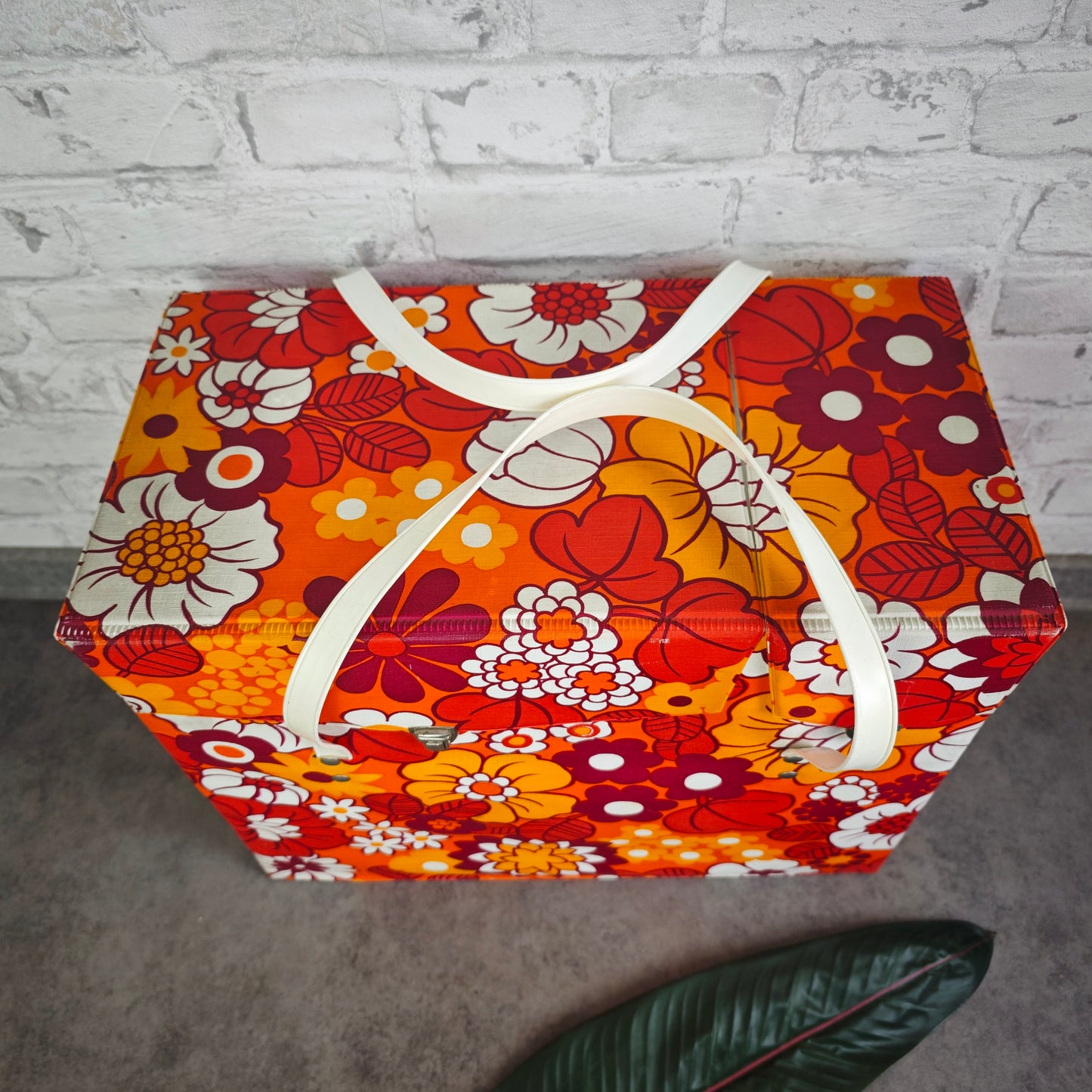 Vintage Kühltasche 70er Jahre Blumenmuster Hippie Flower Power orange rot Picknick Camping Festival Retro