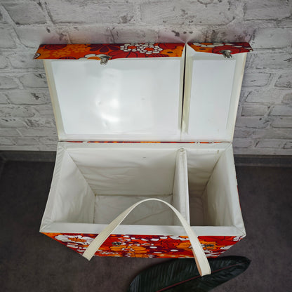 Vintage Kühltasche 70er Jahre Blumenmuster Hippie Flower Power orange rot Picknick Camping Festival Retro