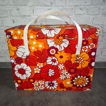 Vintage Kühltasche 70er Jahre Blumenmuster Hippie Flower Power orange rot Picknick Camping Festival Retro