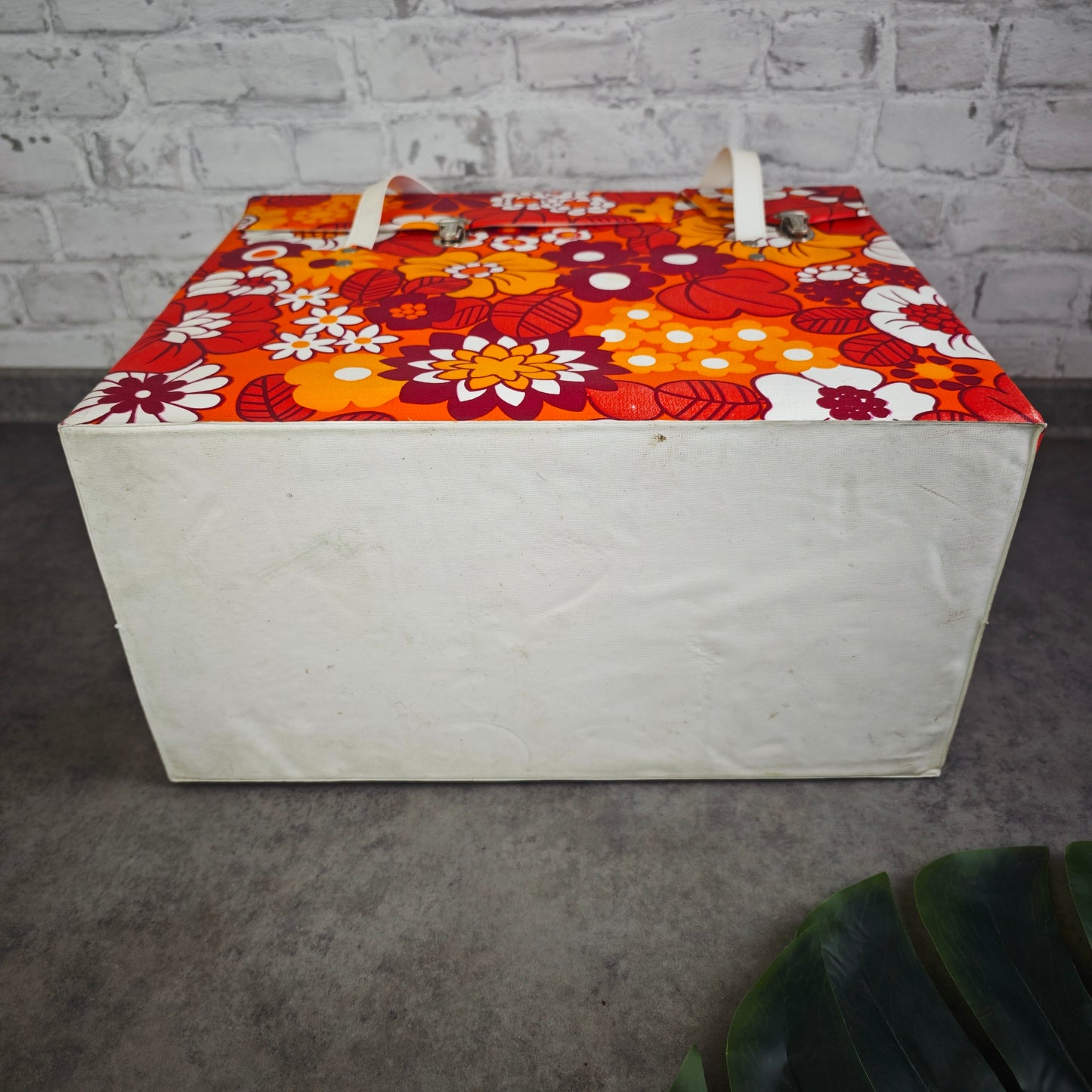 Vintage Kühltasche 70er Jahre Blumenmuster Hippie Flower Power orange rot Picknick Camping Festival Retro