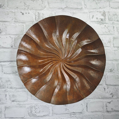 Antiker Kupfer Wandteller Strudel Relief Handarbeit 39 cm Wanddeko Landhaus Vintage