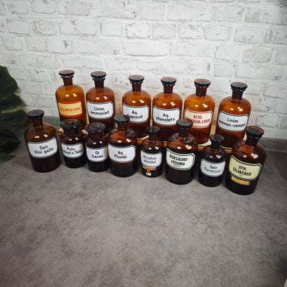 Sélection d'étiquettes émaillées pour flacons d'apothicaire, décoration de laboratoire vintage, flacons de médicaments, récipients de pharmacie, flacons médicinaux, potion, bouteille de sorcière