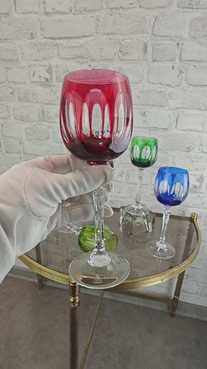 WMF Cristal Cabinet Weingläser 6 Stück bunt Kristallglas Römerglas Set Kobaltblau Rubinrot Violett Grün Gelb Vintage Barglas