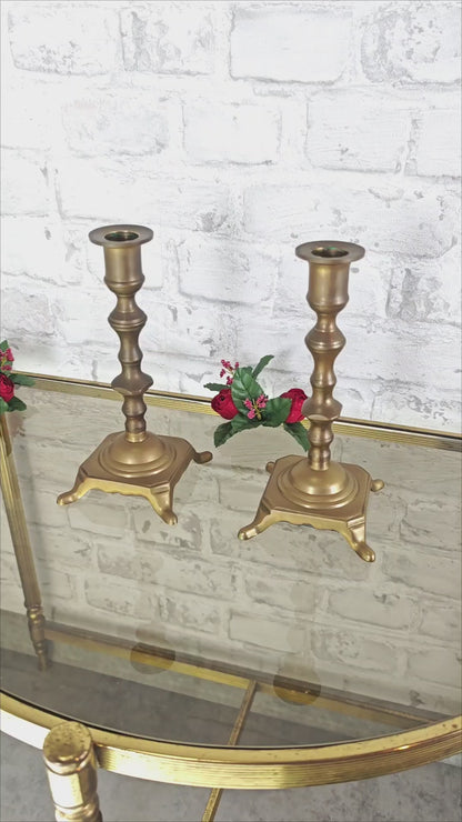 2x Messing Kerzenständer Metall Altar Schrein Paar Set Kerzenhalter witch wicca Art Deco Kerzenleuchter Antiklook Viktorianisch Biedermeier