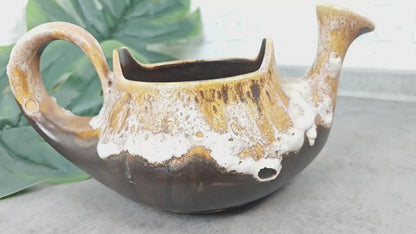 Fat Lava Vase in Gießkannenform Pflanzgefäß Rudolph Ratekau 2401 beige braun WGP West German Pottery Mid Century space age Loft Übertopf 70s