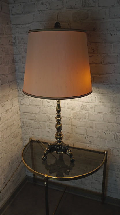 Tischlampe Messing Empire Stil mit Stoffschirm und Klauenfüßen Hollywood Regency Vintage Barock Leuchte