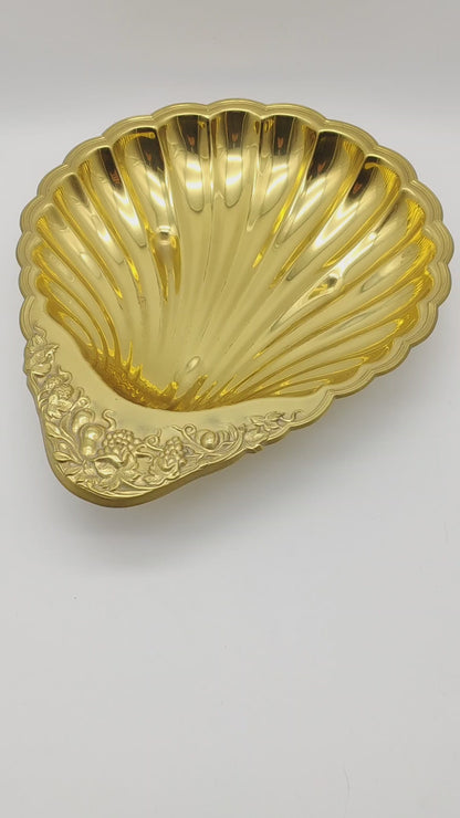 Coquillage en laiton doré style victorien Hollywood Regency, bol à fruits, bol décoratif, brillant, plateau à coquillages XXL, bol de service