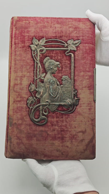 Cabinet photo album Art Nouveau application copper velvet red photos 1900 soldiers wedding civil imperial era gold edge gold edge antique nostalgia