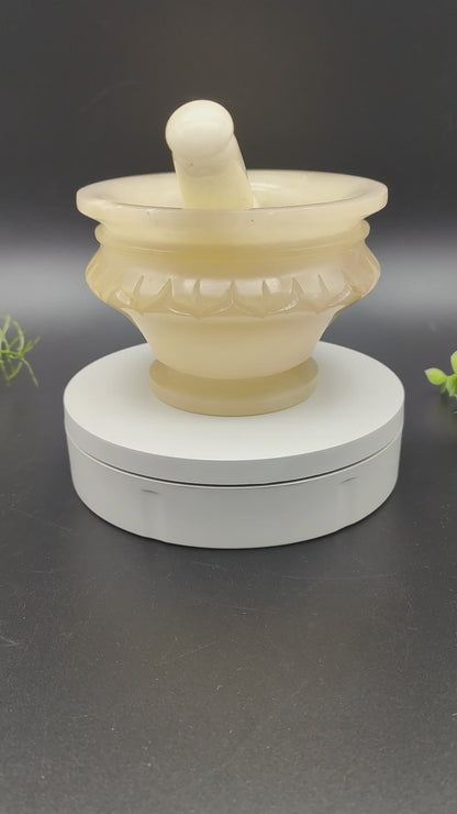 Mortar and pestle alabaster carved 12 cm mortar pestle stone Spain herbs kitchen spices pharmacy decoration handmade