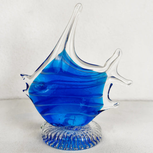Figurine en verre poisson bleu fait main presse-papier décoration vintage sculpture cadeau art verre de Murano poisson animal figure mer océan verre décor poisson-lune