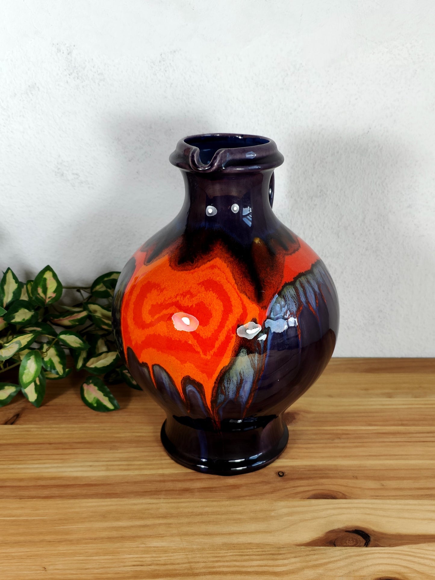 Hutschenreuther Fat Lava Vase Henkelvase Krug Lila orange blau Vase Midcentury Craquele 70er Jahre space age 70s West German pottery vintage